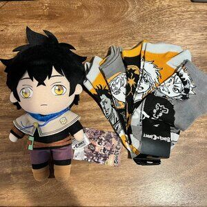 Black Clover Anime Lot Yuno Plush Doll +5 Pack Of Socks Asta, Yami, Noelle, Luck